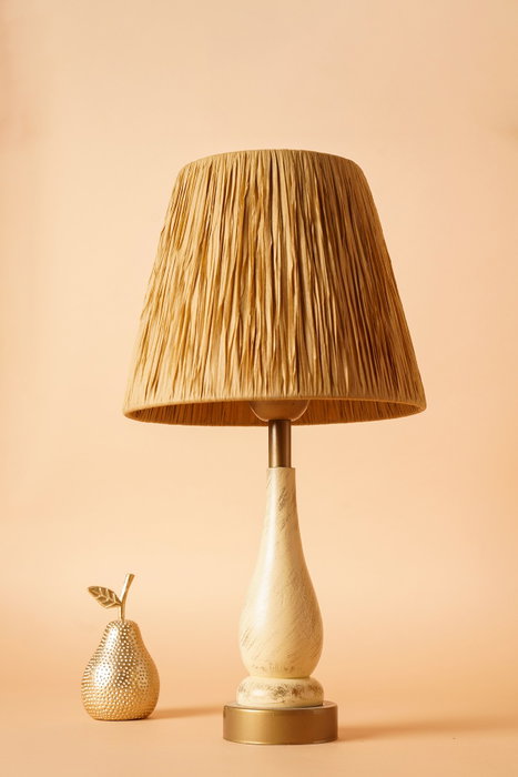 Opviq Lámpara de mesa YL515 con cuerpo de madera y tapa de cuerda, Crema Opviq Lámpara de mesa YL515 con cuerpo de madera y tapa de cuerda, Crema